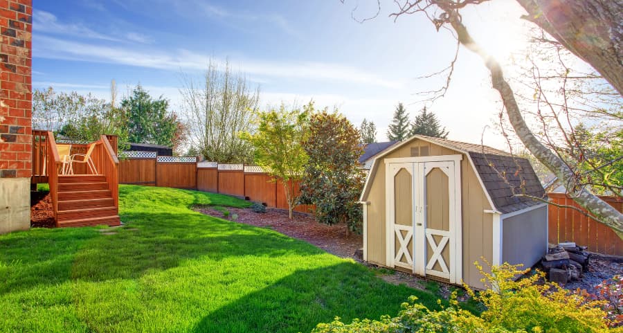 Fenced backyard with storage shed in Amarillo